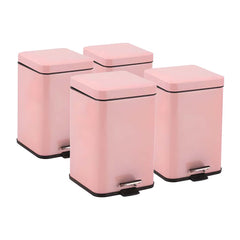 SOGA 4X Foot Pedal Stainless Steel Rubbish Recycling Garbage Waste Trash Bin Square 6L Pink