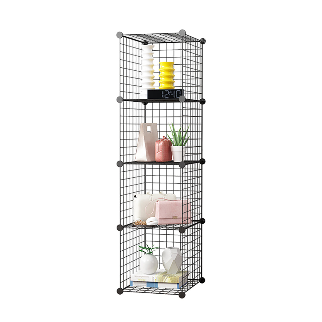 SOGA Black Portable 4 Tier Cube Storage Organiser Foldable DIY Modular Grid Space Saving Shelf