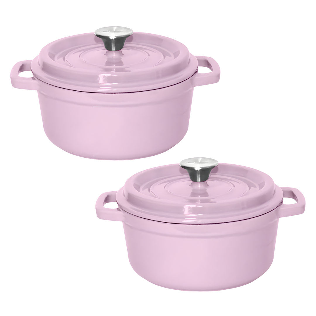 SOGA 2X 22cm Pink Cast Iron Ceramic Stewpot Casserole Stew Cooking Pot With Lid