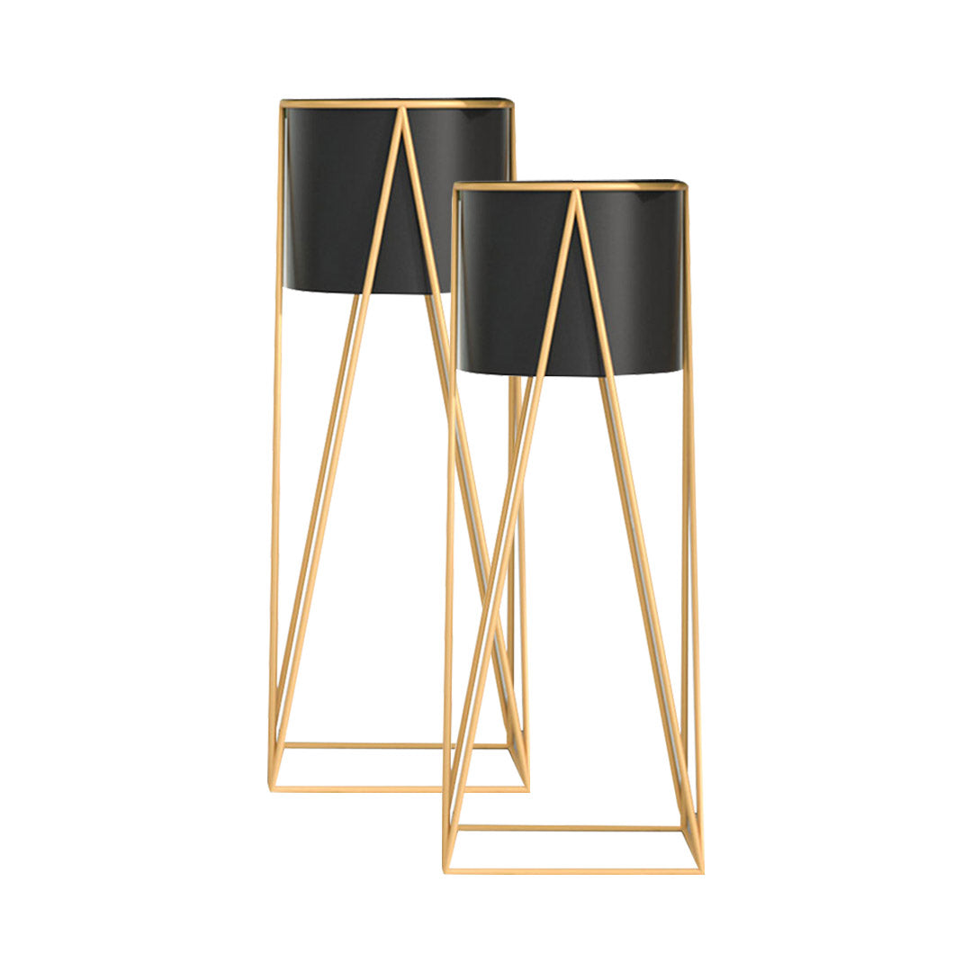 SOGA 2X 50cm Gold Metal Plant Stand with Black Flower Pot Holder Corner Shelving Rack Indoor Display