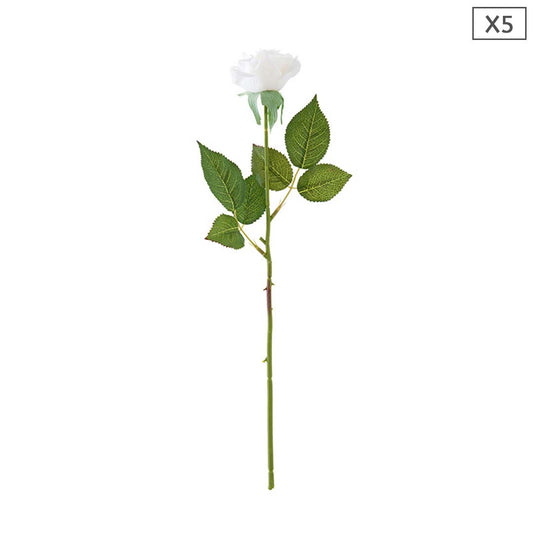 SOGA 5pcs Artificial Silk Flower Fake Rose Bouquet Table Decor White