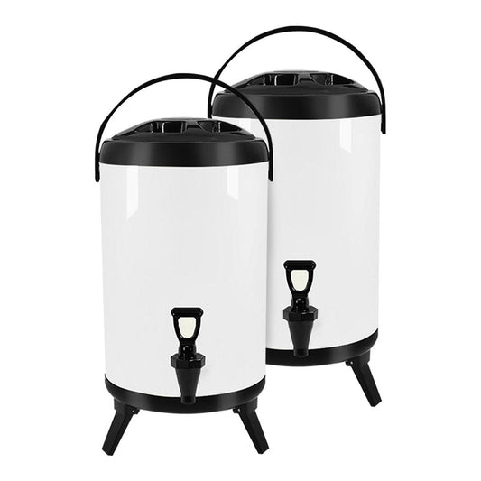 SOGA 2X 14L Stainless Steel Insulated Milk Tea Barrel Hot and Cold Beverage Dispenser Container with Faucet White