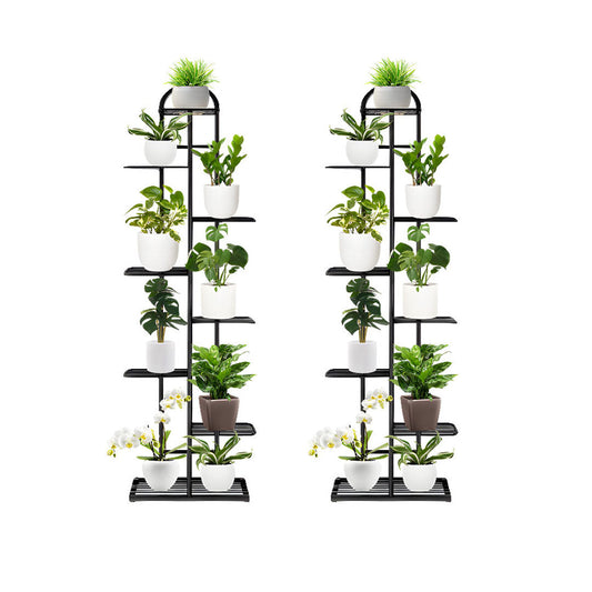 SOGA 2X 8 Tier 9 Pots Black Metal Plant Stand Flowerpot Display Shelf Rack Indoor Home Office Decor