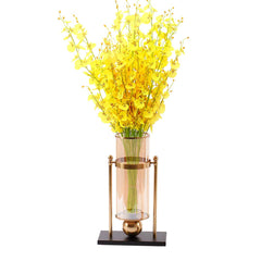 SOGA 42cm Modern Transparent Glass Flower Vase with Yellow Artificial Flower