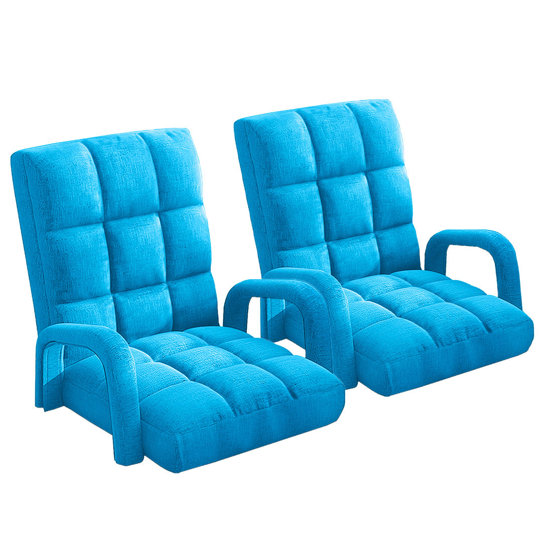 SOGA 2X Foldable Lounge Cushion Adjustable Floor Lazy Recliner Chair with Armrest Blue