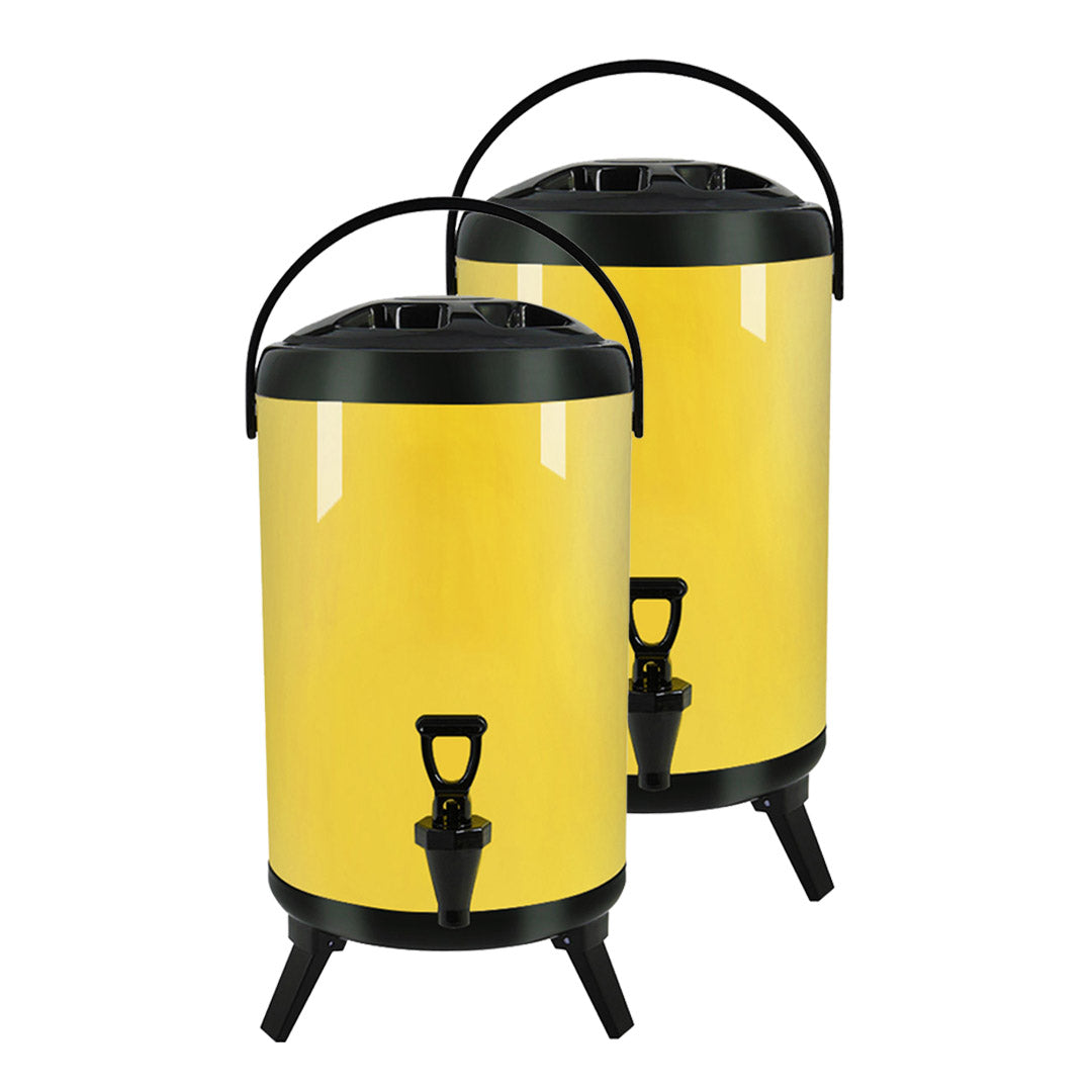 SOGA 2X 16L Stainless Steel Insulated Milk Tea Barrel Hot and Cold Beverage Dispenser Container with Faucet Yellow