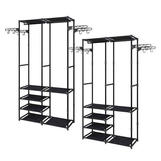 SOGA 2X 90x35cm Hanging Clothes Rack Storage w/ 4 Layer Organizer and Side Hooks