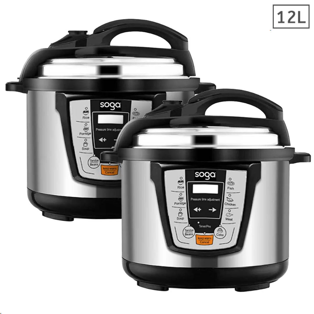 SOGA 2X Electric Stainless Steel Pressure Cooker 12L 1600W Multicooker 16