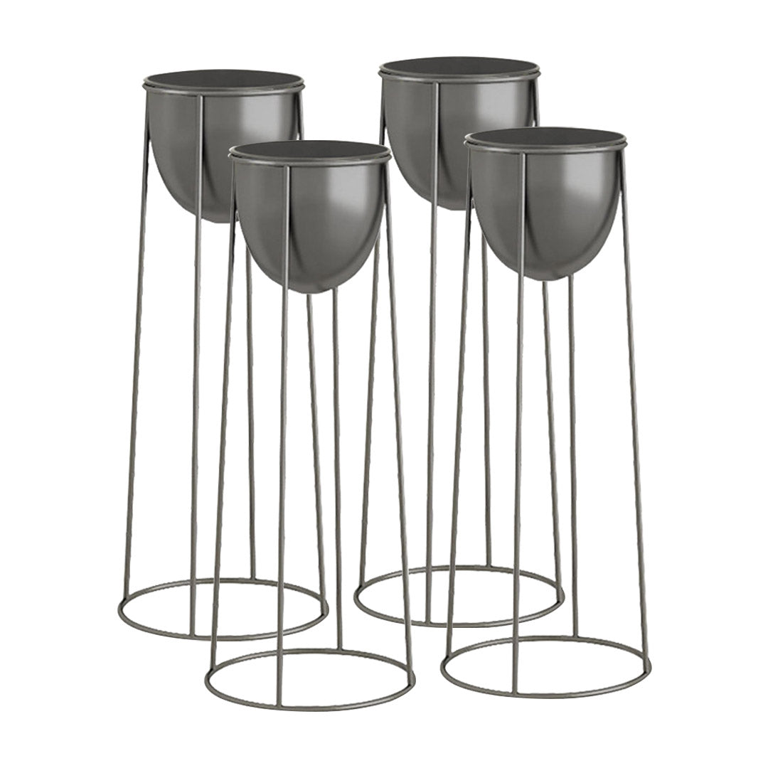 SOGA 4X 50cm Round Wire Metal Flower Pot Stand with Black Flowerpot Holder Rack Display