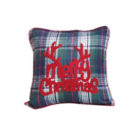 SOGA 45cm Throw Pillow Multicolor Christmas Plaid with Antler Design for Festive Holiday Square Cushion Home Decor