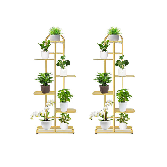 SOGA 2X 6 Tier 7 Pots Gold Metal Plant Stand Flowerpot Display Shelf Rack Indoor Home Office Decor