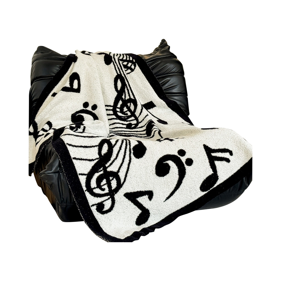 SOGA 130x160cm Throw Blanket Black and White Musical Note Half Fleece Soft Cozy for Music Lovers Stylish