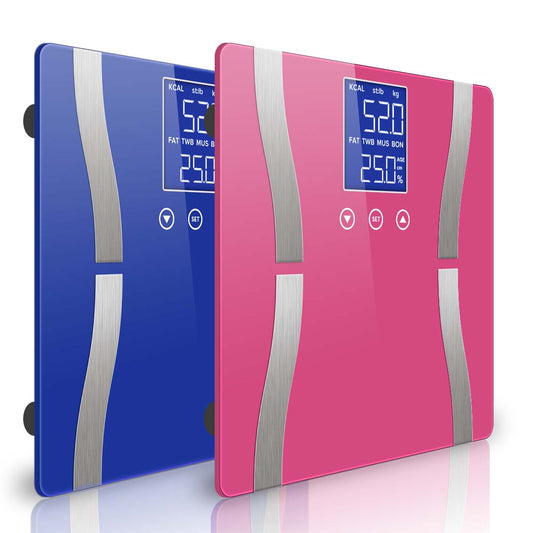 SOGA 2X Glass LCD Digital Body Fat Scale Bathroom Electronic Gym Water Weighing Scales Blue/Pink