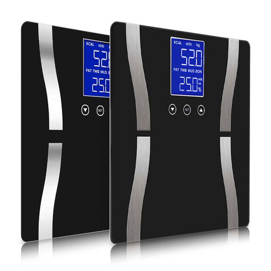 SOGA 2X Glass LCD Digital Body Fat Scale Bathroom Electronic Gym Water Weighing Scales Black