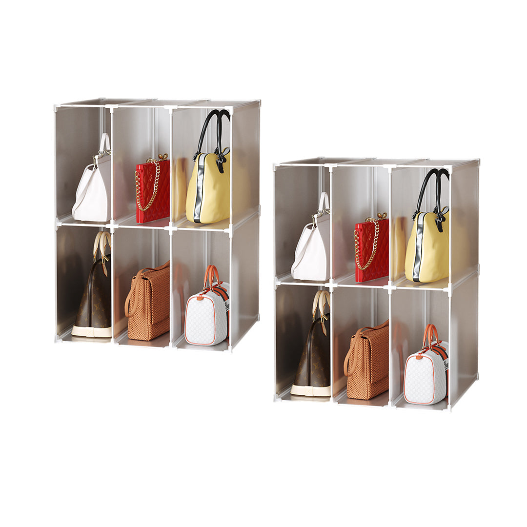 SOGA 2X 3 Tier Multifunctional PP Plastic Bag Box Portable Cubby DIY Storage Shelves Stackable Handbag Purse Organiser