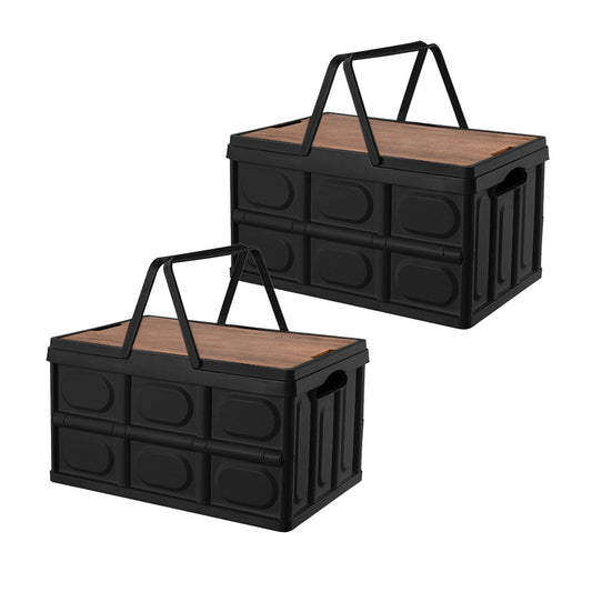 SOGA 2X 34.5 cm 18L Black Car & Camping Foldable Storage Box Crate Stackable Container with Handle