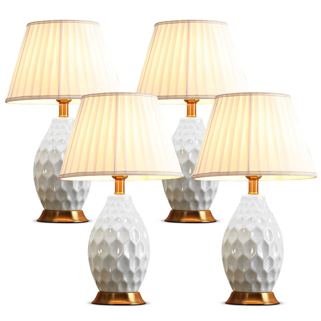 SOGA 4X Textured Ceramic Oval Table Lamp with Gold Metal Base White