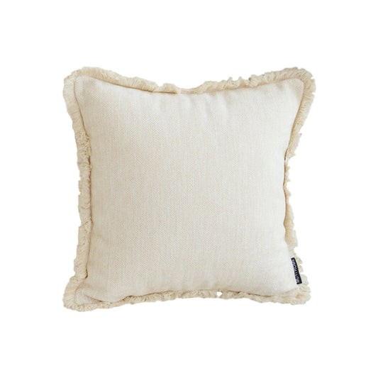 SOGA 45cm Throw Pillow White Chenille Textured with Tassels Stylish Square Cozy Home Decor