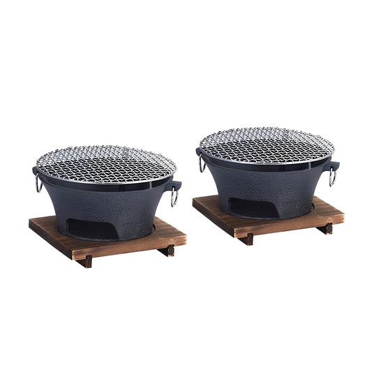 SOGA 2X Cast Iron Round Stove Charcoal Table Net Grill Japanese Style BBQ Picnic Camping with Wooden Board