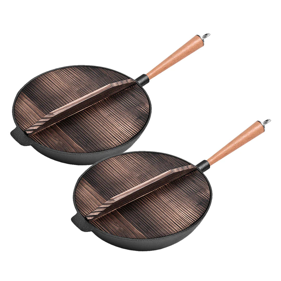 SOGA 2X 31cm Commercial Cast Iron Wok FryPan Fry Panl