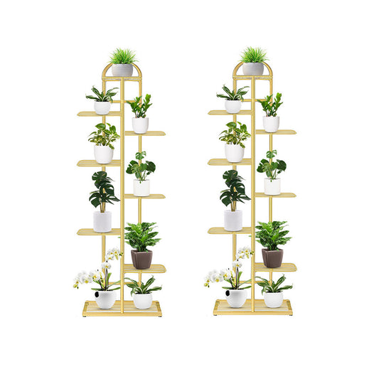 SOGA 2X 8 Tier 9 Pots Gold Metal Plant Stand Flowerpot Display Shelf Rack Indoor Home Office Decor