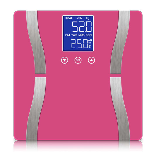 SOGA Glass LCD Digital Body Fat Scale Bathroom Electronic Gym Water Weighing Scales Pink