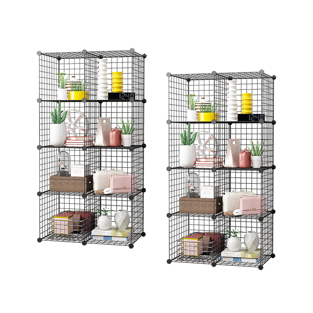 SOGA 2X Black Portable 8-Cube Storage Organiser Foldable DIY Modular Grid Space Saving Shelf