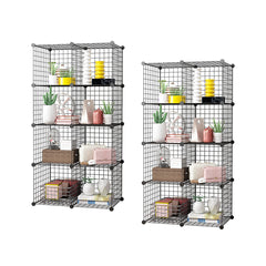 SOGA 2X Black Portable 8-Cube Storage Organiser Foldable DIY Modular Grid Space Saving Shelf