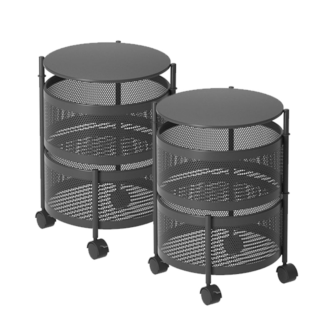 SOGA 2X 2 Tier Steel Round Rotating Kitchen Cart Multi-Functional Shelves Storage Organizer with Wheels