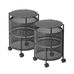 SOGA 2X 2 Tier Steel Round Rotating Kitchen Cart Multi-Functional Shelves Storage Organizer with Wheels