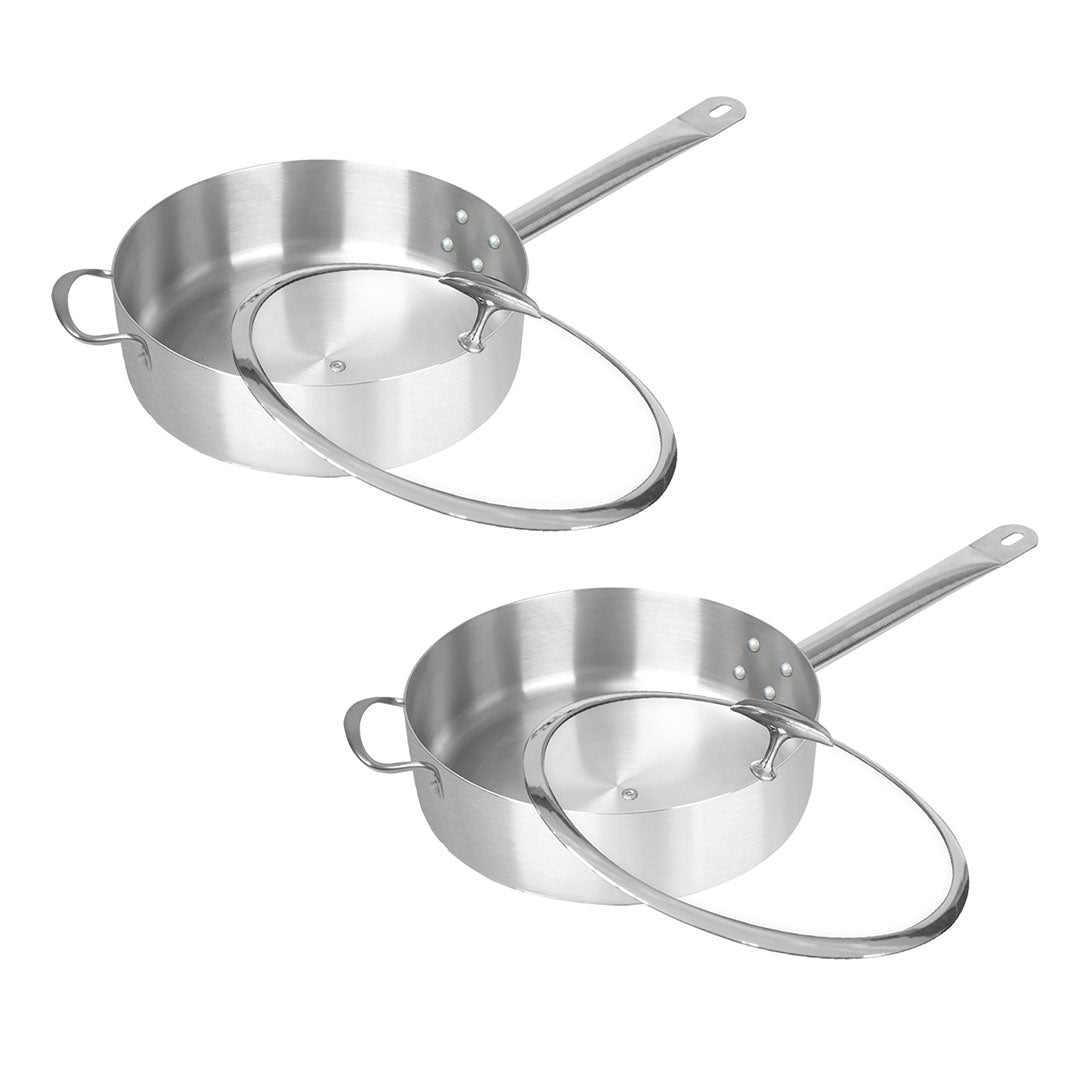 SOGA 2X 32cm Stainless Steel Saucepan Sauce pan with Glass Lid and Helper Handle Triple Ply Base Cookware