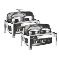 SOGA 2X 6.5L Stainless Steel Double Soup Tureen Bowl Station Roll Top Buffet Chafing Dish Catering Chafer Food Warmer Serve