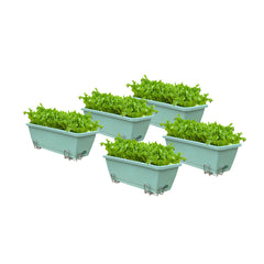 SOGA 49.5cm Green Rectangular Planter Vegetable Herb Flower Outdoor Plastic Box with Holder Balcony Garden Decor Set of 5