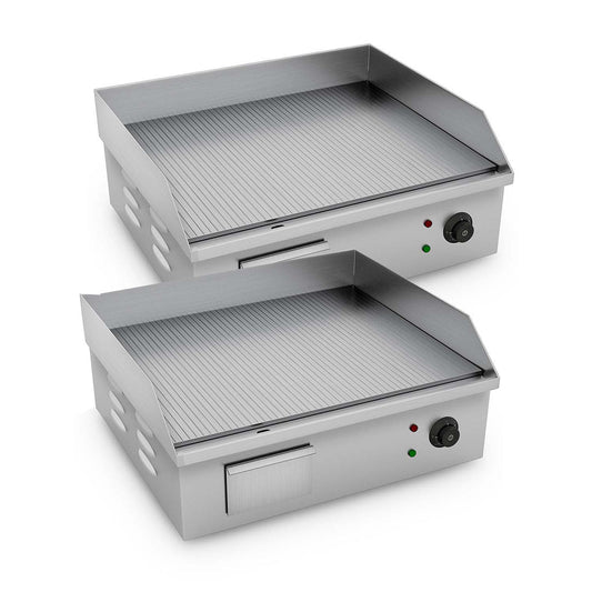 SOGA 2X Electric Stainless Steel Ribbed Griddle Commercial Grill BBQ Hot Plate