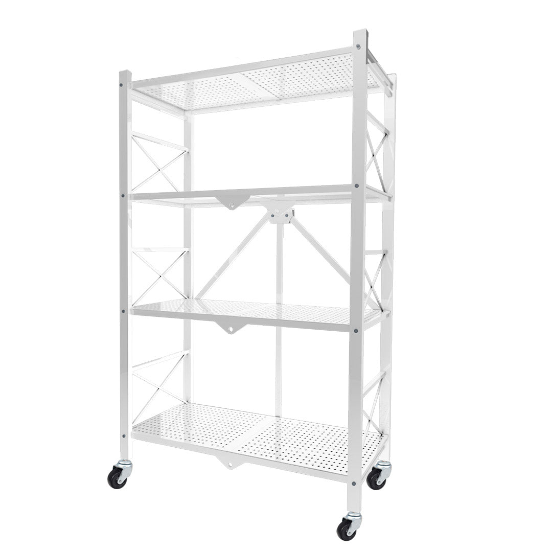 SOGA 4 Tier Steel White Foldable Display Stand Multi-Functional Shelves Storage Organizer with Wheels