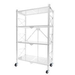 SOGA 4 Tier Steel White Foldable Display Stand Multi-Functional Shelves Storage Organizer with Wheels