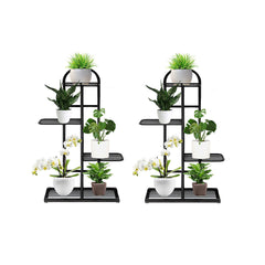 SOGA 2X 5 Tier 6 Pots Black Metal Plant Stand Flowerpot Display Shelf Rack Indoor Home Office Decor