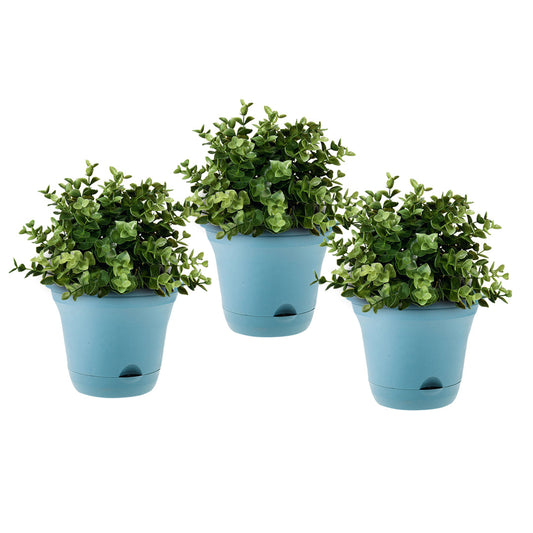 SOGA 19.5cm Blue Plastic Plant Pot Self Watering Planter Flower Bonsai Indoor Outdoor Garden Decor Set of 3