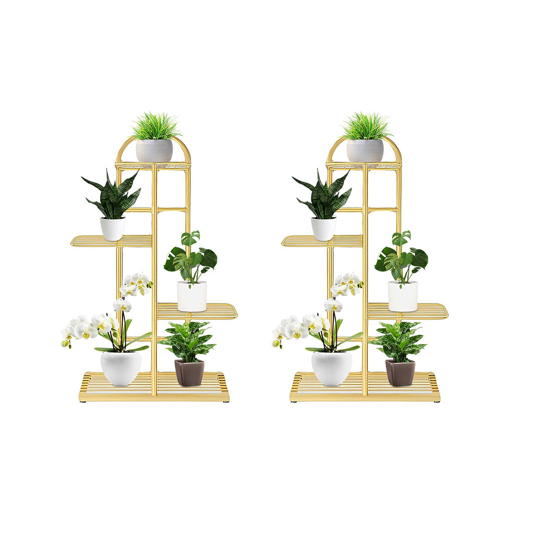 SOGA 2X 4 Tier 5 Pots Gold Metal Plant Stand Flowerpot Display Shelf Rack Indoor Home Office Decor