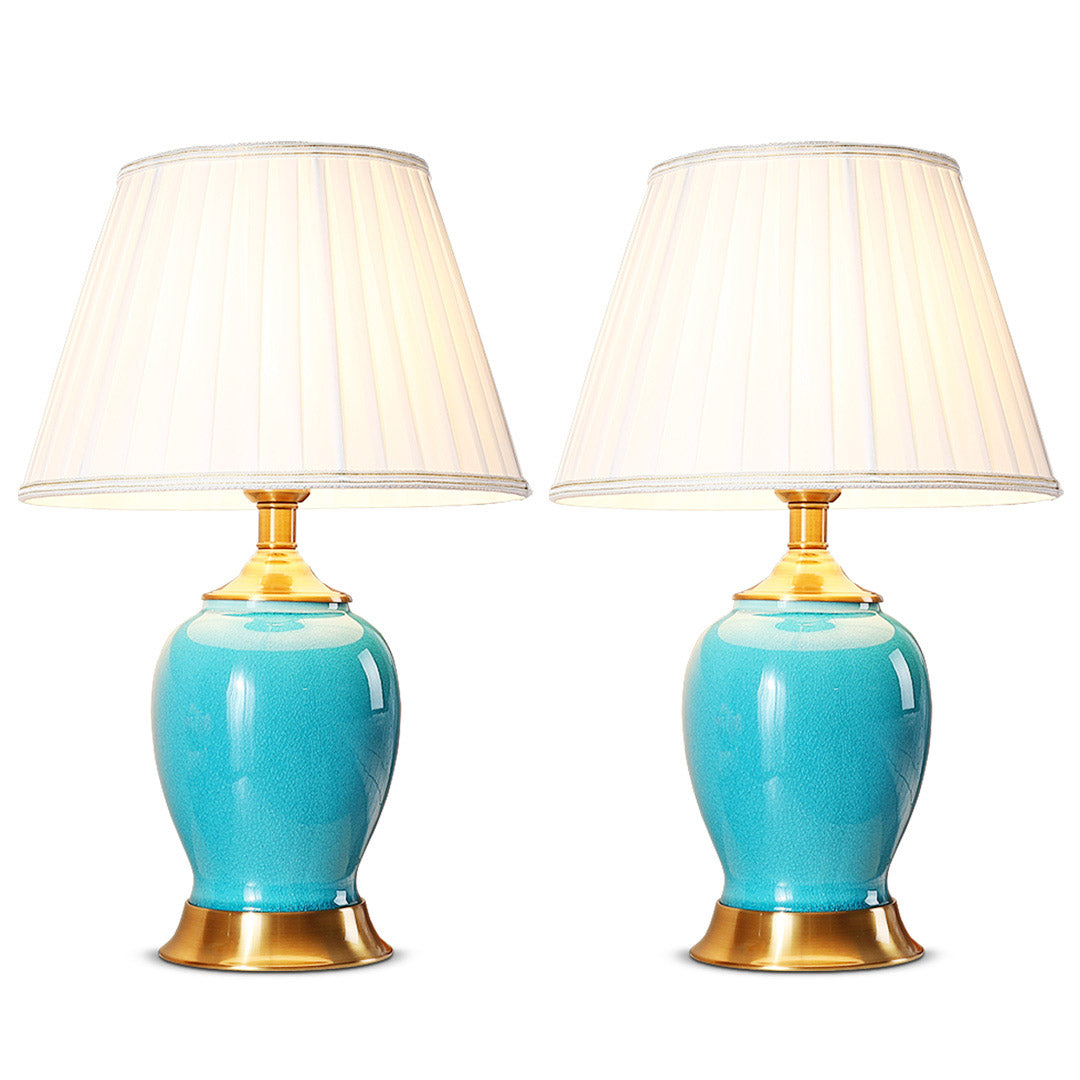 SOGA 2X Ceramic Oval Table Lamp with Gold Metal Base Desk Lamp Blue