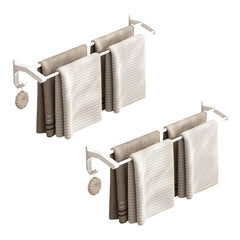 SOGA 2X 62cm White Wall-Mounted Double Pole Towel Holder Bathroom Organiser Rail Hanger with Hooks