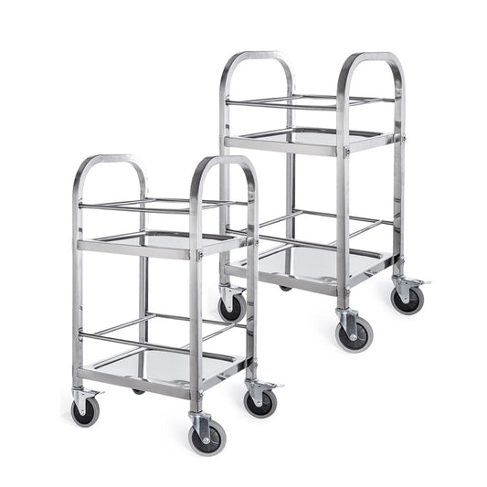 SOGA 2X 2 Tier 500x500x950 Stainless Steel Square Tube Drink Wine Food Utility Cart