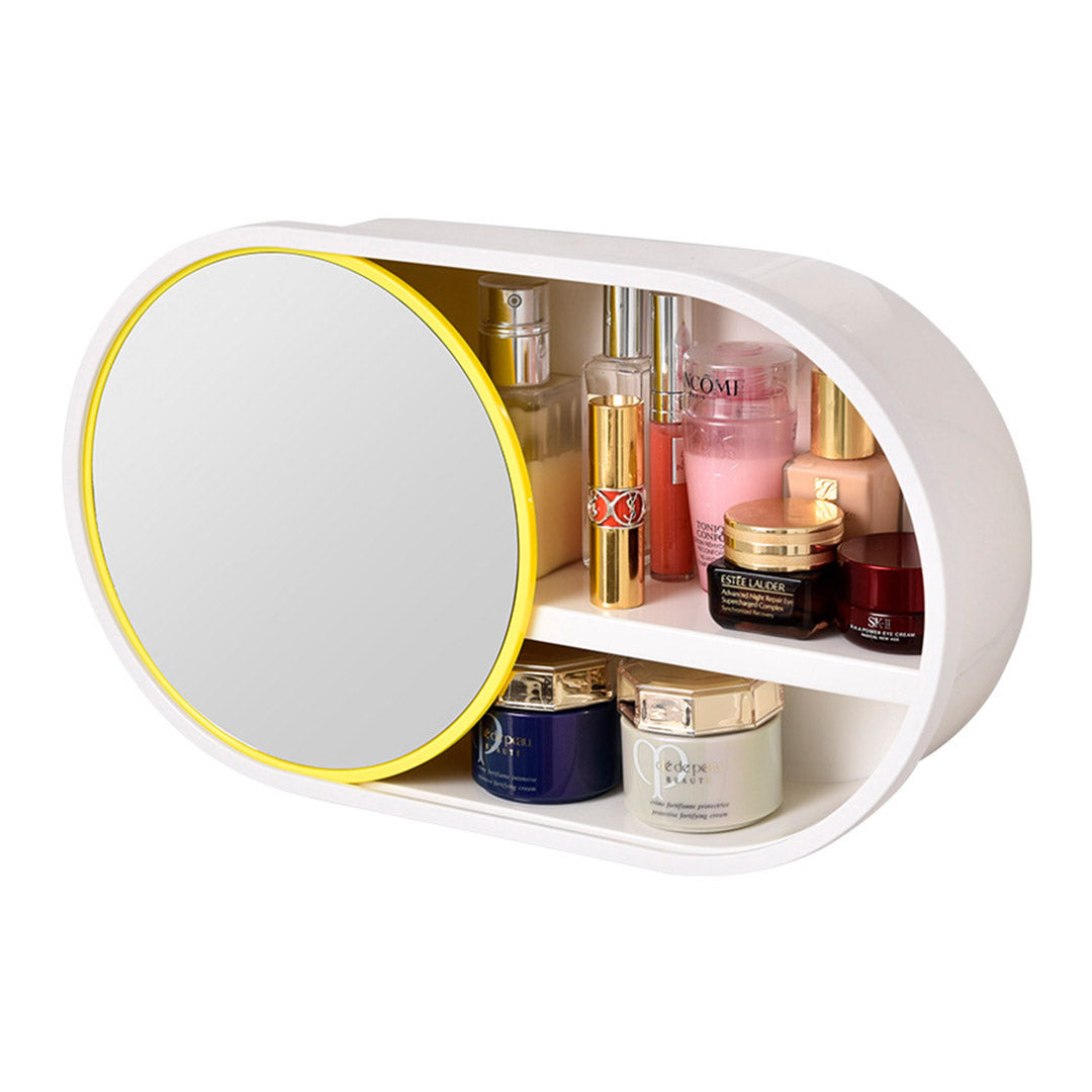 SOGA 39cm Oval Wall-Mounted Mirror Storage Box Vanity Mirror Rack Bathroom Adhesive Shelf Home Organiser Decor