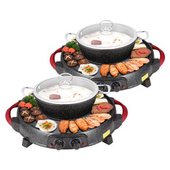 SOGA 2X 2 in 1 Electric Stone Coated Teppanyaki Grill Plate Steamboat Hotpot