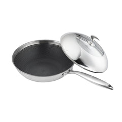 SOGA 18/10 Stainless Steel Fry Pan 30cm Frying Pan Top Grade Cooking Non Stick Interior Skillet with Lid