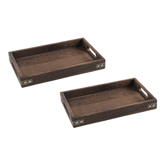 SOGA 2X Small Walnut Rectangle Wooden Tray Breakfast Dinner Serving Board Tea Set Holder Kitchen Home Decor