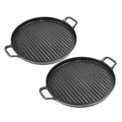 SOGA 2X 30cm Ribbed Cast Iron Frying Pan Skillet Steak Sizzle Platter