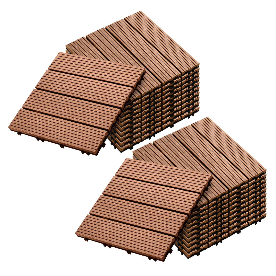 SOGA 2X 11 pcs Red Brown DIY Wooden Composite Decking Tiles Garden Outdoor Backyard Flooring Home Decor