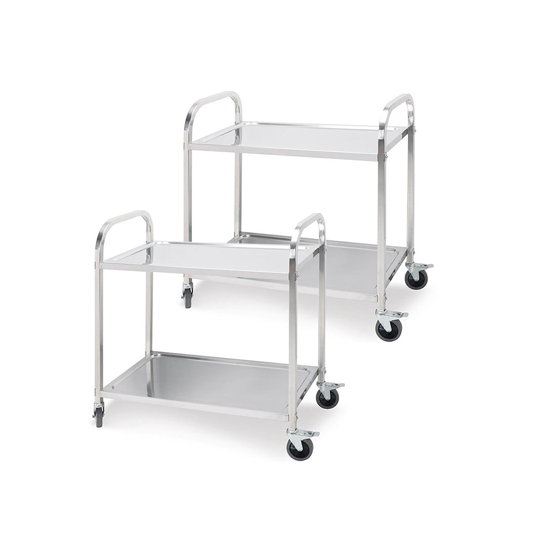 SOGA 2X 2 Tier 95x50x95cm Stainless Steel Kitchen Dining Food Cart Trolley Utility Large