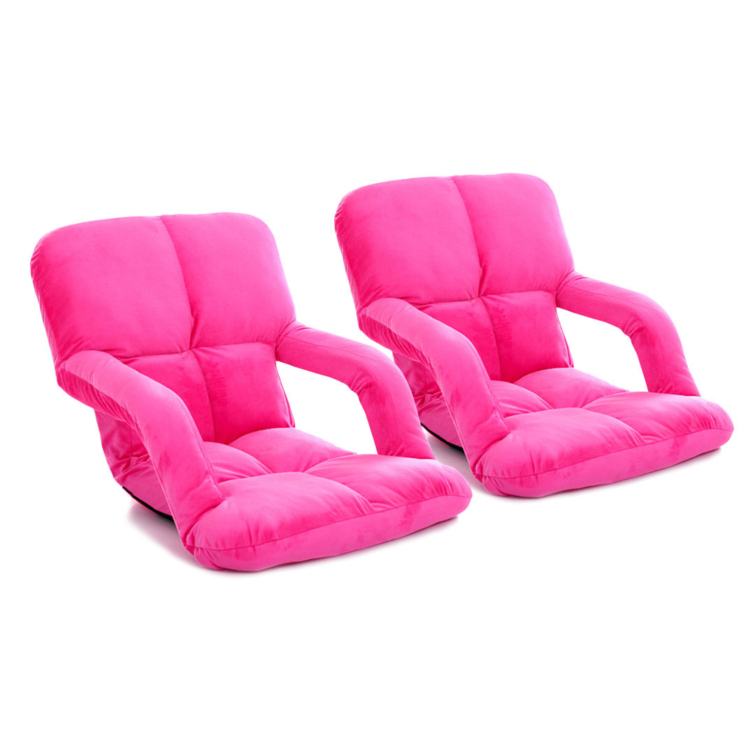 SOGA 2X Foldable Lounge Cushion Adjustable Floor Lazy Recliner Chair with Armrest Pink